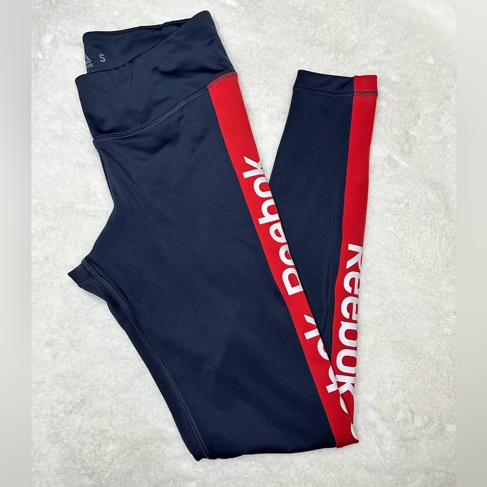 Reebok blue, red, and white work out leggings size Small